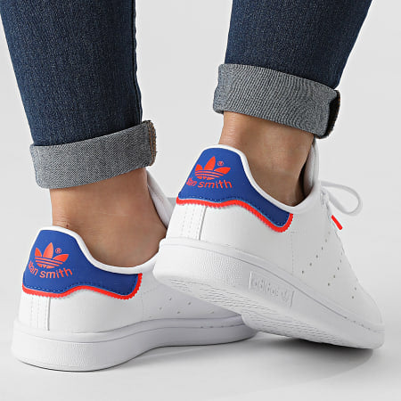 Adidas Stan Smith GS White Blue Neon Pink – Justhypecambodia