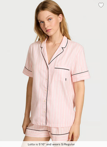 Victoria’s Secret Flannel Short Pajama Set in Pretty Blossom Multi Stripe