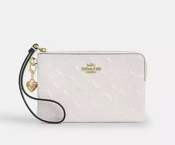 Coach Corner Zip Wristlet
In Signature Leather With Heart Charm In Chalk Gold