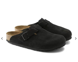 Birkenstock Boston Suede Leather in Black Regular Fit