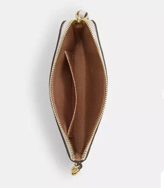 Coach Corner Zip Wristlet
In Signature Leather With Heart Charm In Chalk Gold