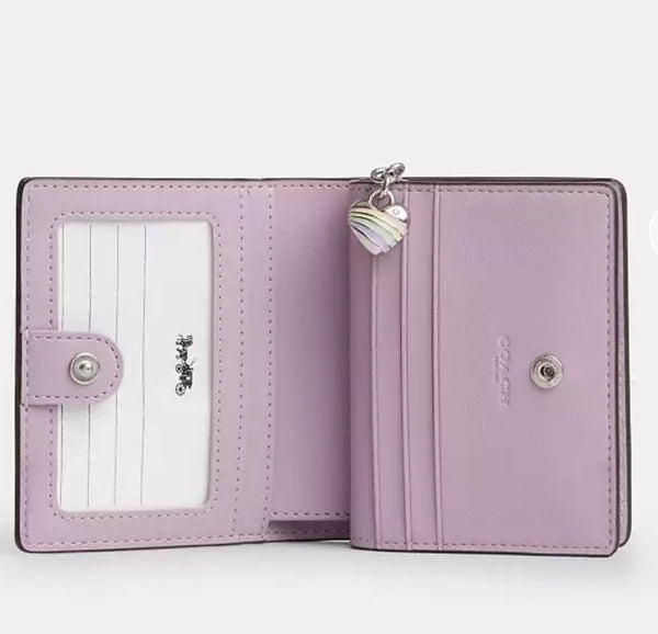 Coach Snap Wallet In Signature Leather With Heart Charm in Violet