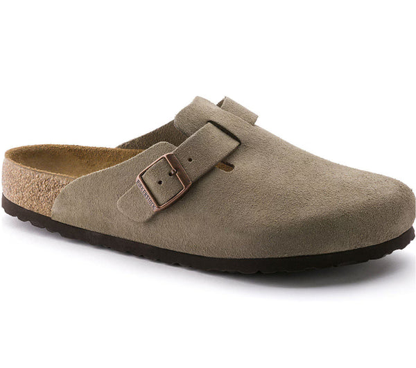 Birkenstock Boston Suede Leather Soft Footbed in Taupe