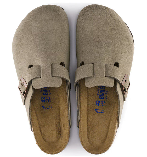 Birkenstock Boston Suede Leather Soft Footbed in Taupe