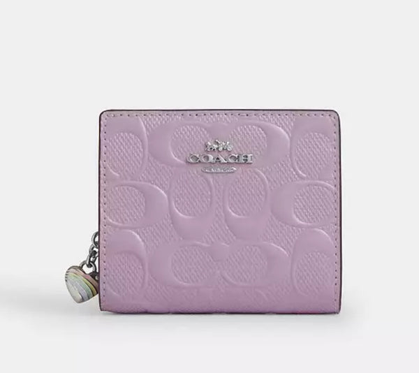 Coach Snap Wallet In Signature Leather With Heart Charm in Violet