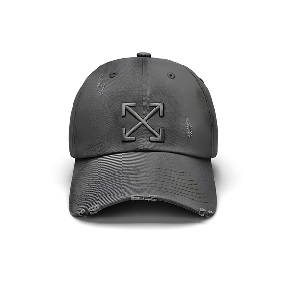 Off-White American Trendy Retro Distressed Baseball Cap in Washed Black