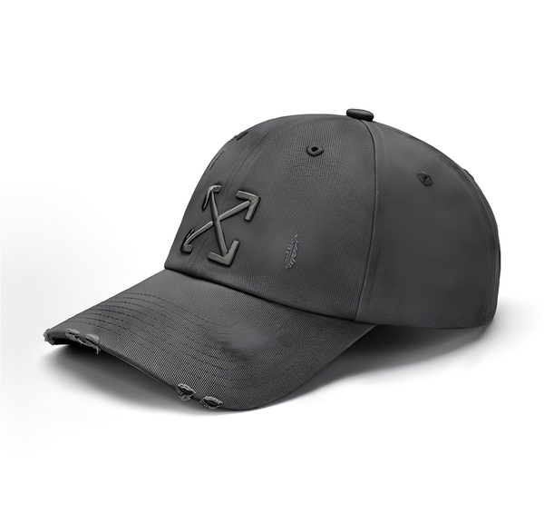 Off-White American Trendy Retro Distressed Baseball Cap in Washed Black