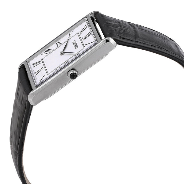 Seiko Essentials Quartz White Dial Black Leather Men's Watch