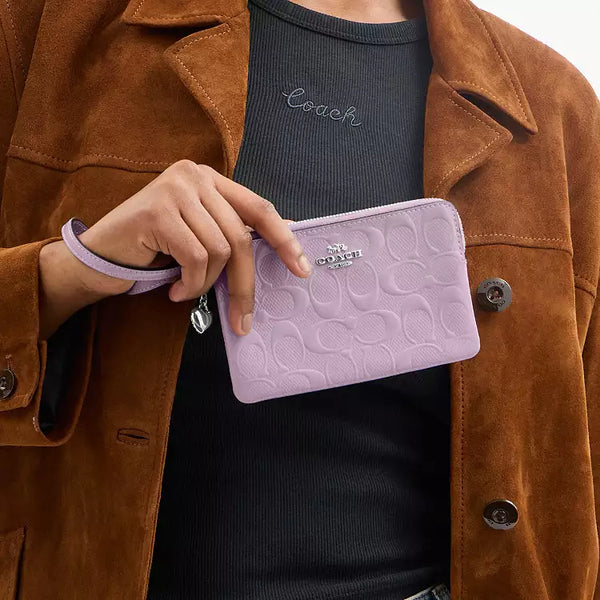 Coach Corner Zip Wristlet in Violet Silver