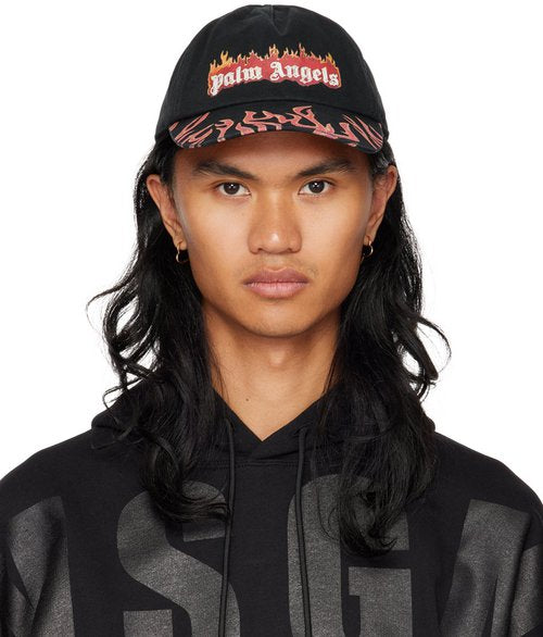 Palm Angels Burning Logo Baseball Cap in Black FW22