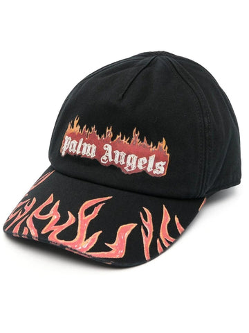 Palm Angels Burning Logo Baseball Cap in Black FW22