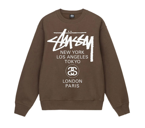 Stussy World Tour Sweatshirt in Coffee