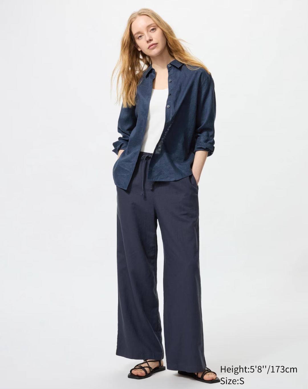 Uniqlo Linen Blend Easy Pants in Navy