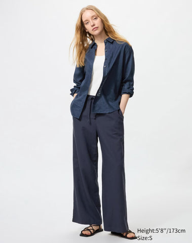 Uniqlo Linen Blend Easy Pants in Navy