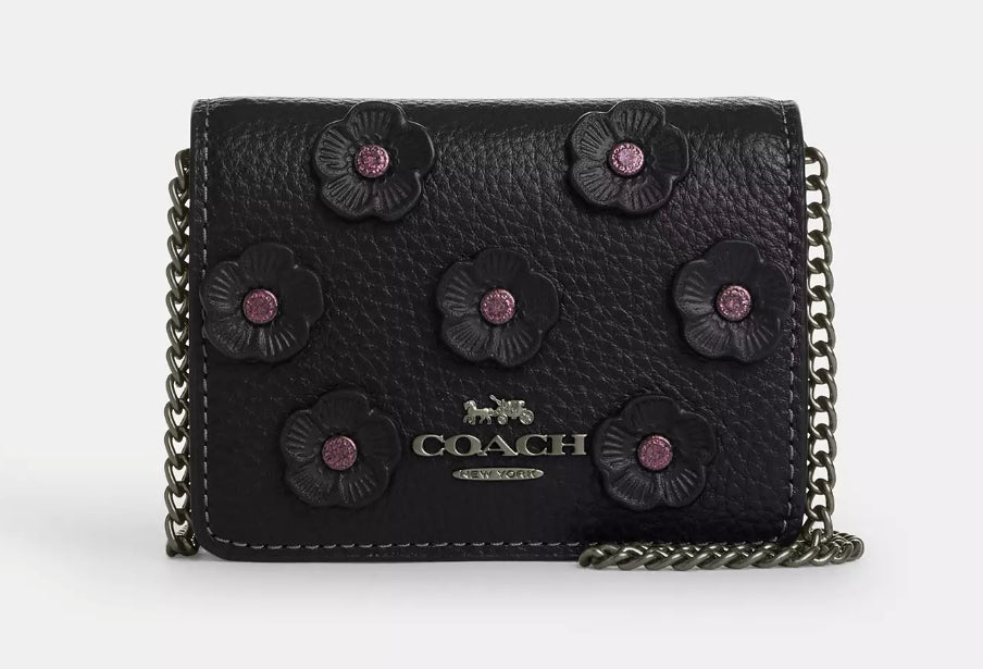 Coach Mini Wallet On A Chain With Floral Applique