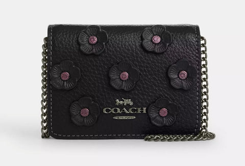 Coach Mini Wallet On A Chain With Floral Applique