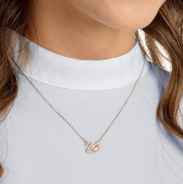 Swarovski Swan Necklace in Rose Gold