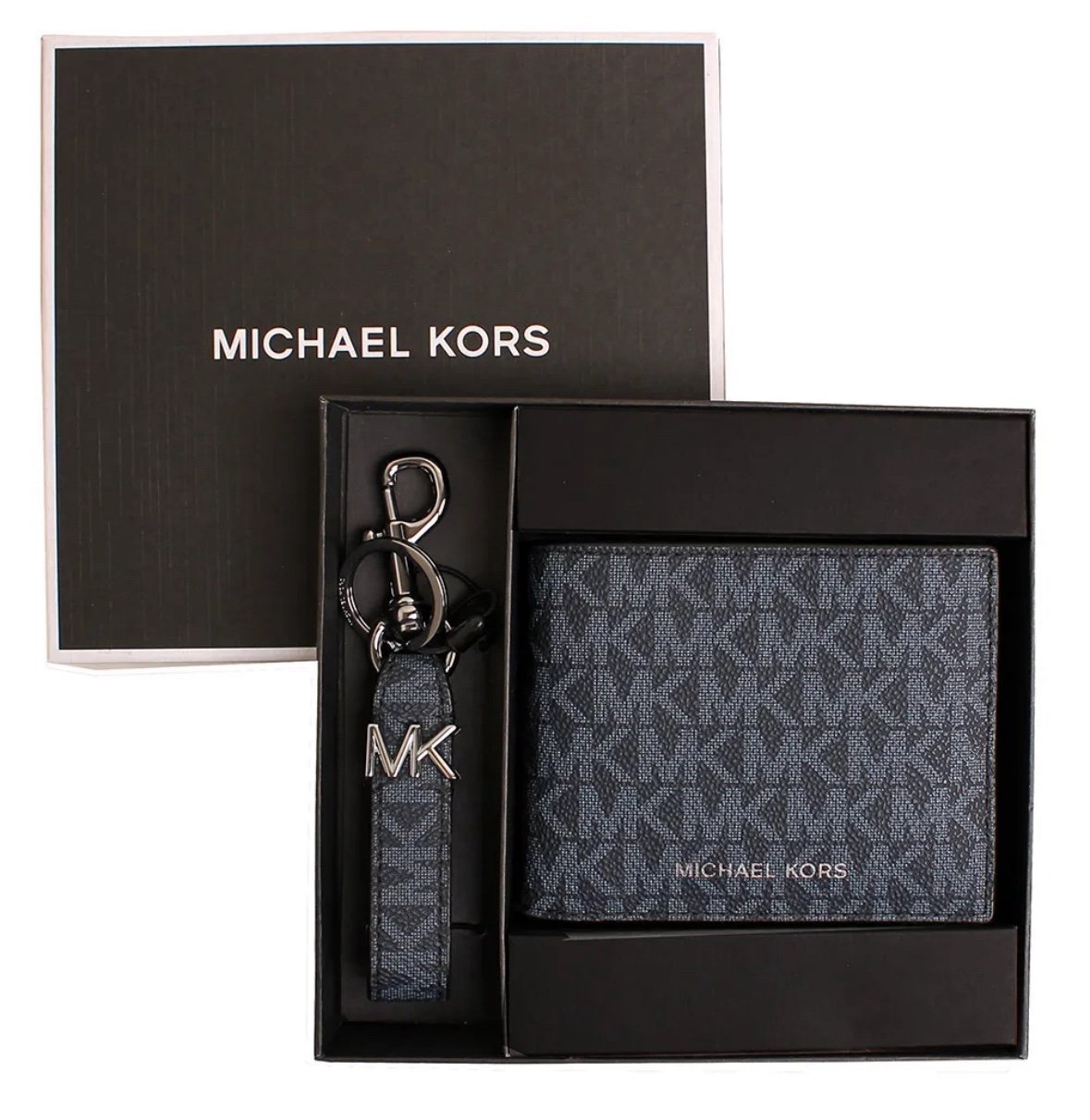 Michael Kors Logo Wallet and Key Chain Gift Set in Navy
