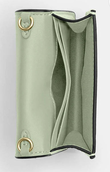 Coach Mini Wallet On A Chain With Floral Applique Pebbled Leather-Im-Light Pistachio