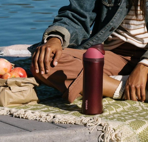 Owala FreeSip Insulated Stainless Steel Water Bottle with Straw, 24 Oz, in Black Cherry