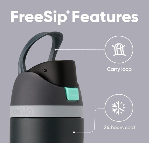 Owala FreeSip Insulated Stainless Steel Water Bottle with Straw, 24oz, in Foggy Tide
