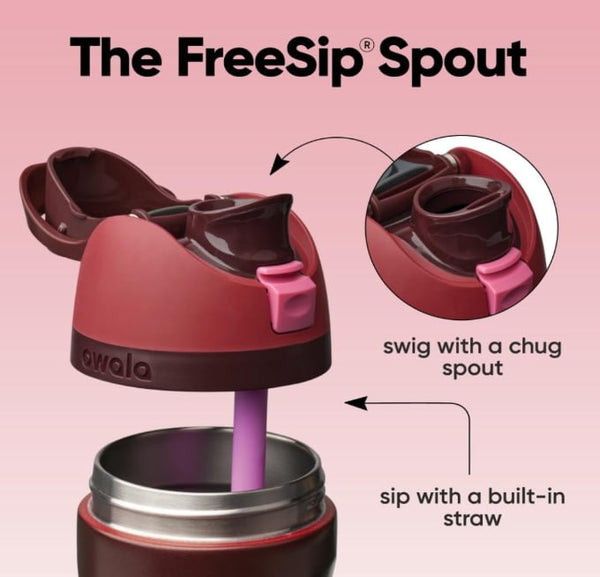 Owala FreeSip Insulated Stainless Steel Water Bottle with Straw, 24 Oz, in Black Cherry