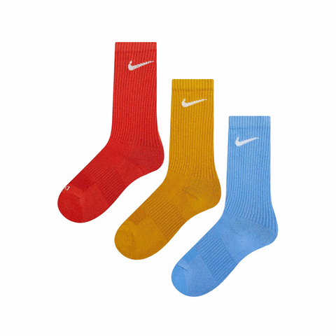 Nike Dri-FIT Everyday Plus Cushion Training Crew Socks 3 packs in Red, Yellow, and Blue